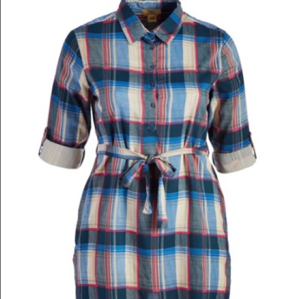 Blue plaid  button tunic plus size